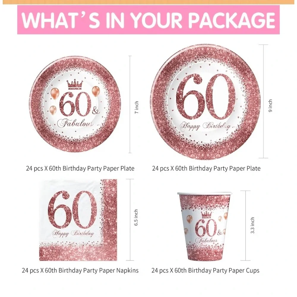 Rose Gold 60th Birthday‎ Party Supplies